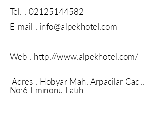 Alpek Hotel iletiim bilgileri